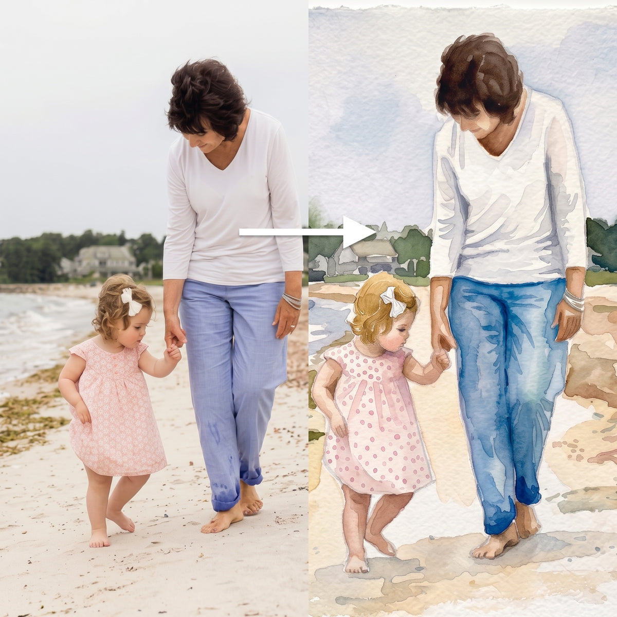 Walk on the beach photo to painting