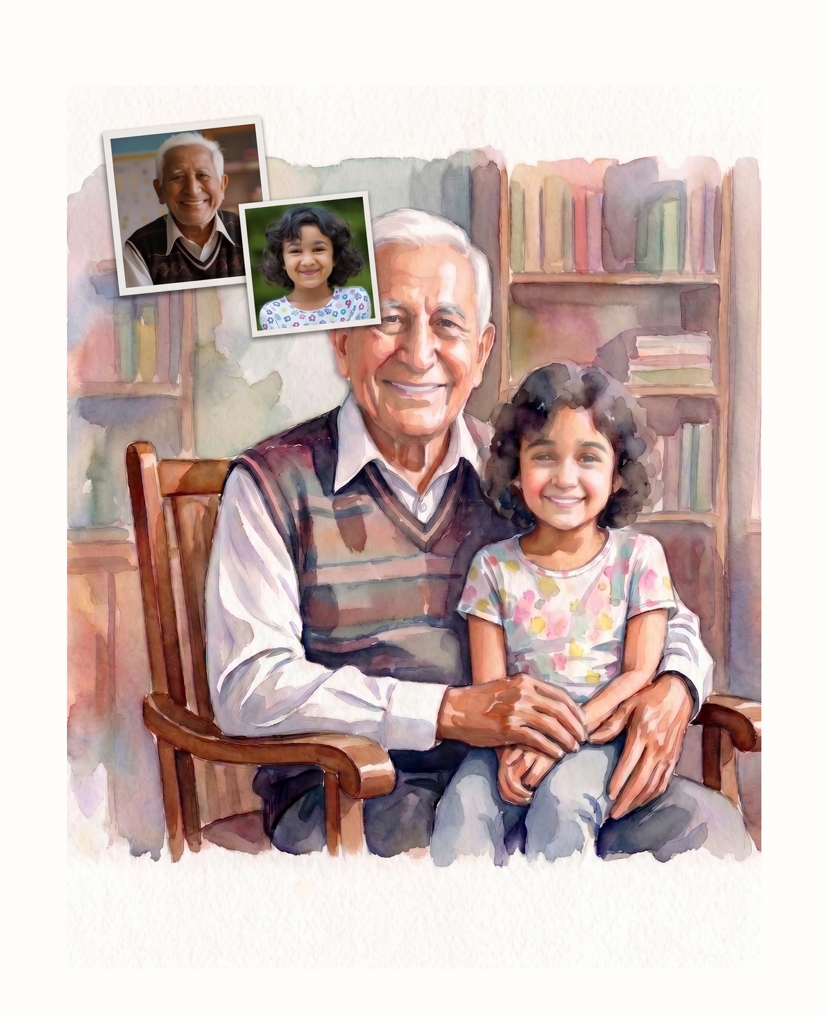 Grandpa and daugher photo to painting