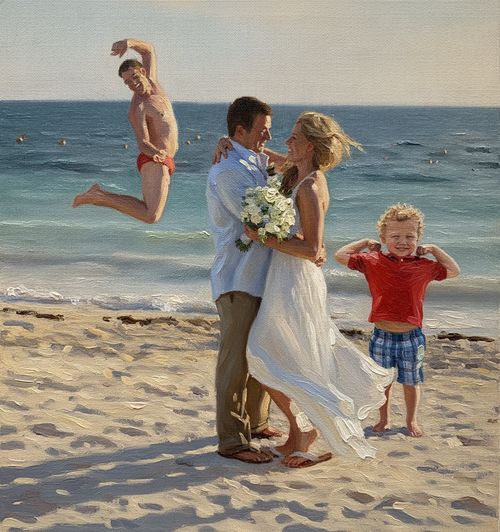 Only include subjects you want painted in the portrait...people in the background of photos can be okay but not ones that are prominently shown.